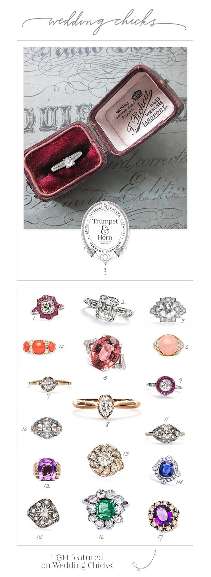 T&H Vintage Engagement Rings featured on Wedding Chicks!