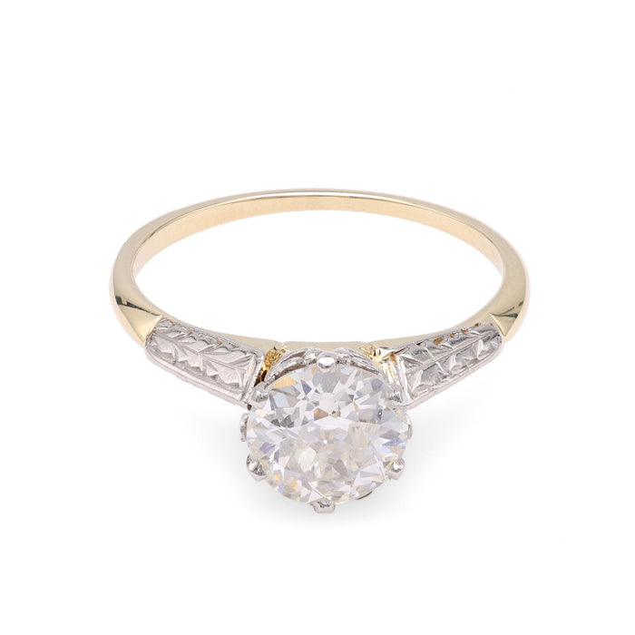 Retro GIA 1.14 Carat Diamond Yellow and White Gold Engagment Ring