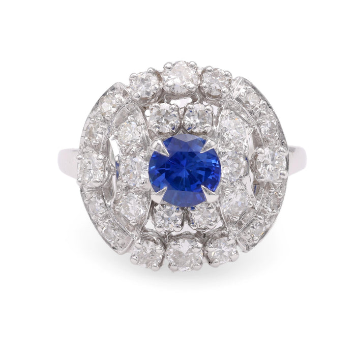 Sapphire Diamond Platinum Cluster Ring