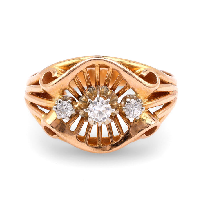 Retro French Diamond 18K Yellow Gold Tank Ring