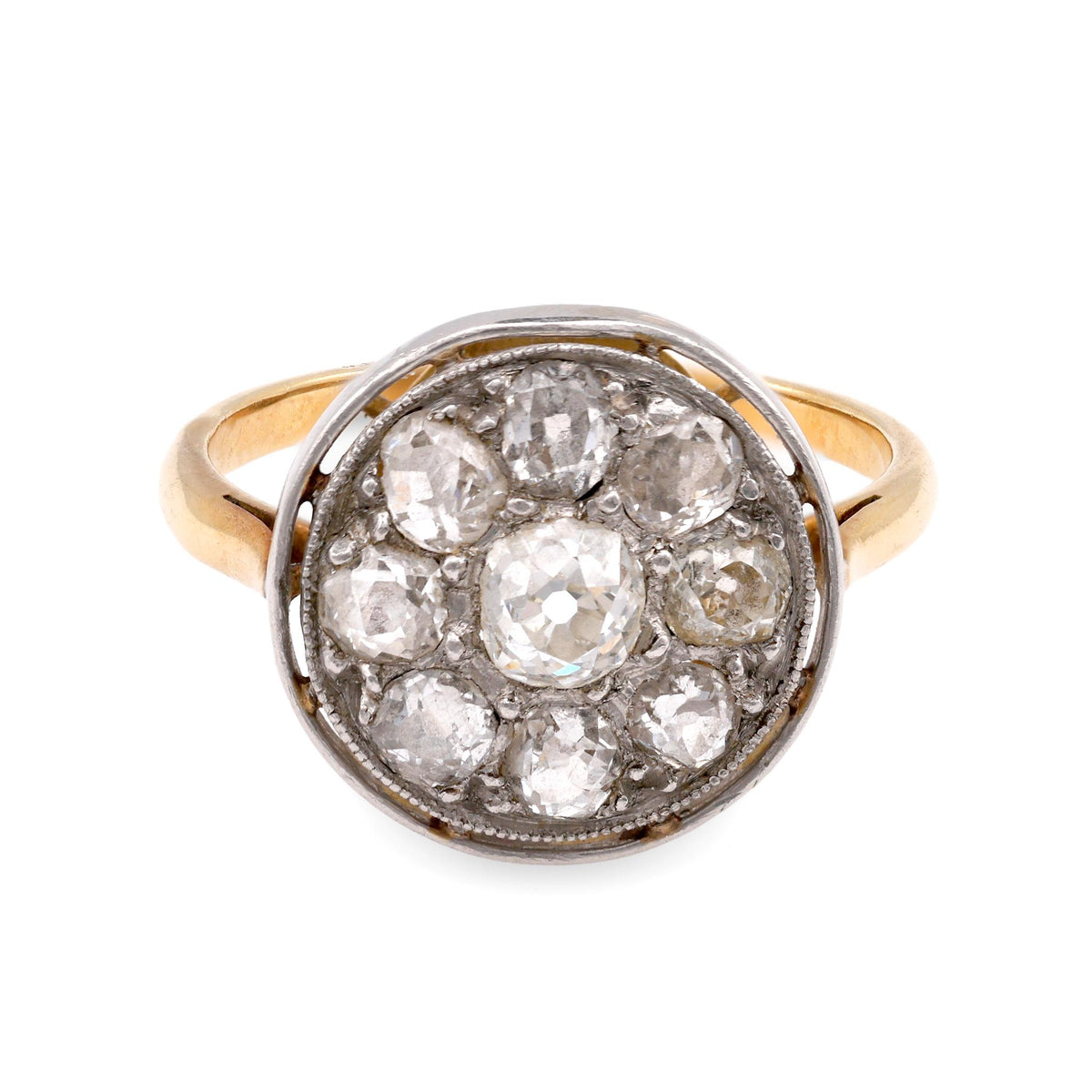 French Belle Epoque Diamond Yellow Gold & Platinum Ring