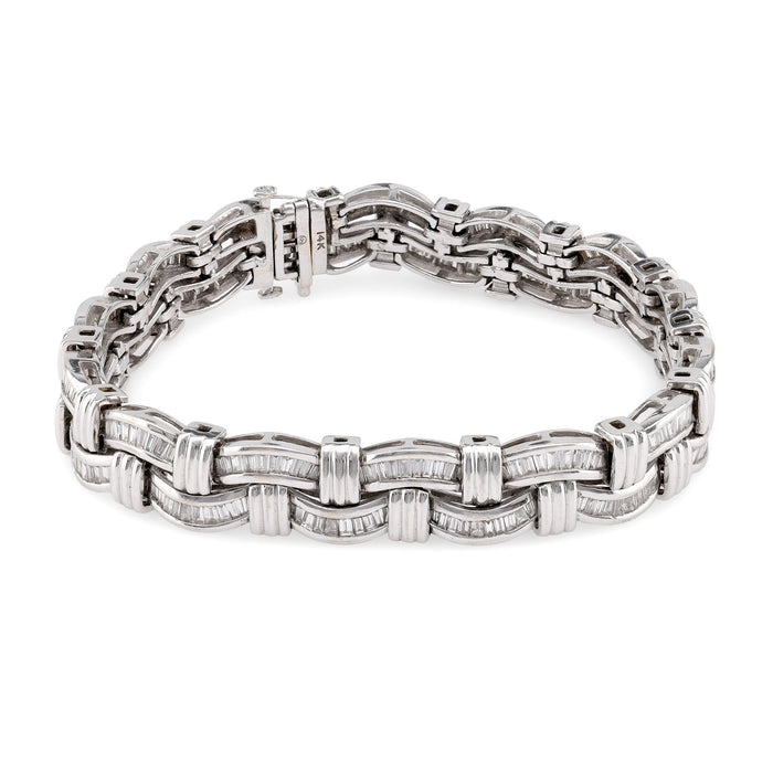 Vintage 5.5 Carat Tapered Baguette Diamond 14K White Gold Bracelet