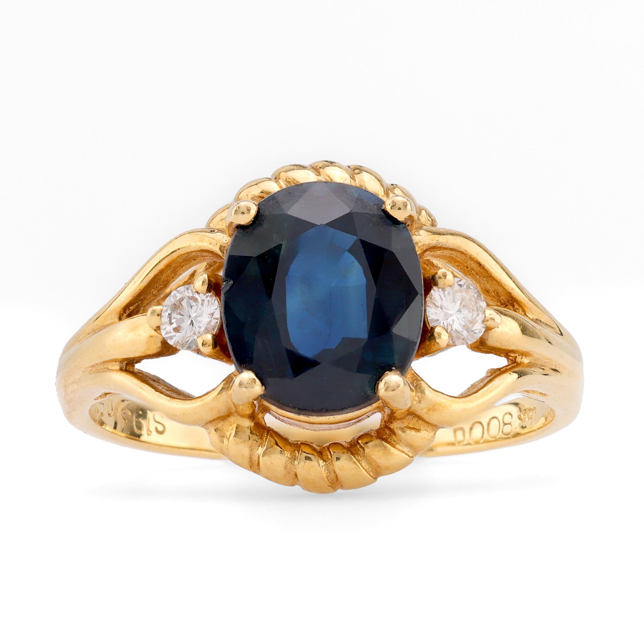 Vintage 1.93 Carat Oval Cut Sapphire Diamond 18K Yellow Gold Braided Ring by Trumpet Horn