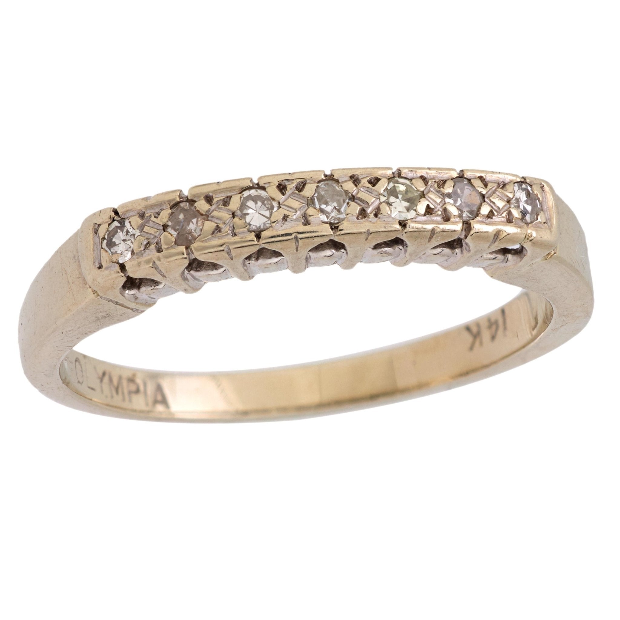 Retro diamond 14k white gold wedding band