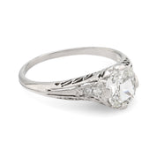 Art Deco GIA .91 carat cushion cut diamond platinum engagement filigree ring