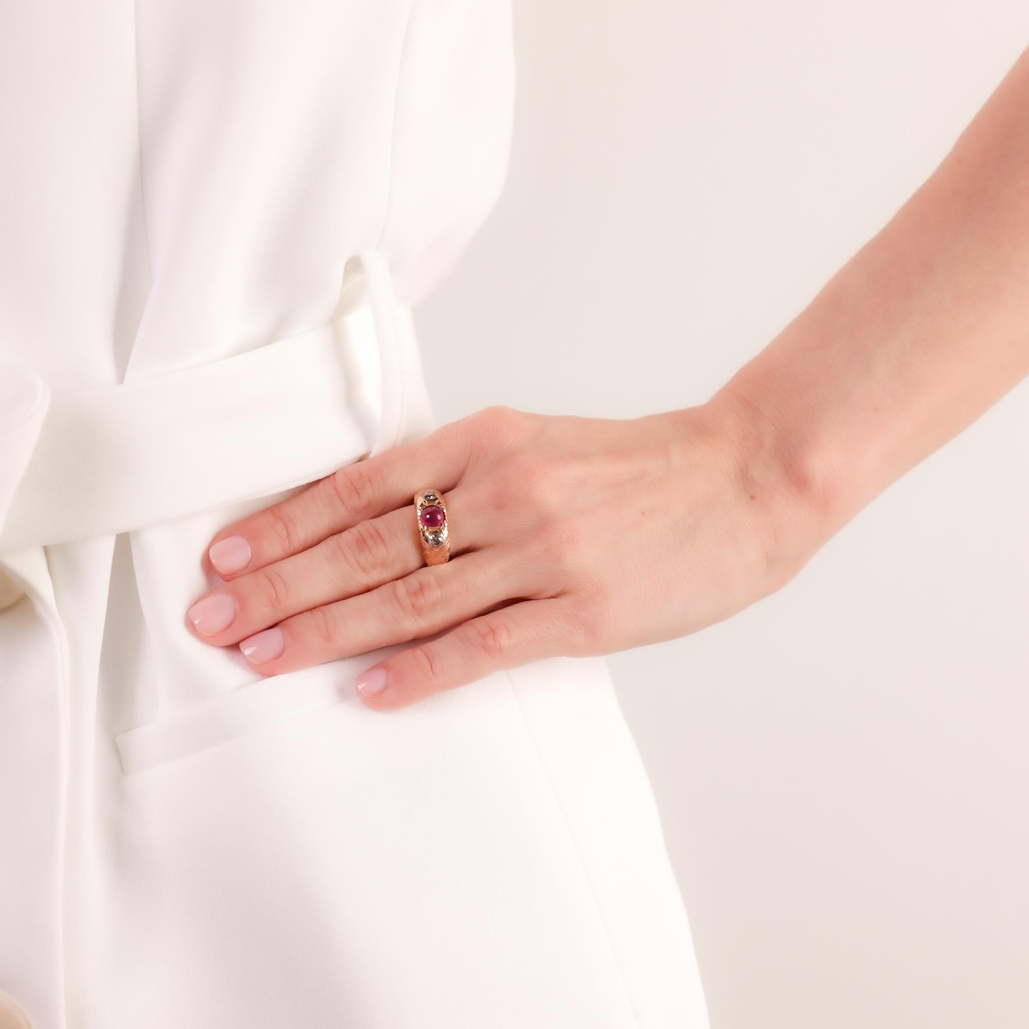 Victorian CGL 1.60 carat Burma no heat ruby diamond 18k rose gold band