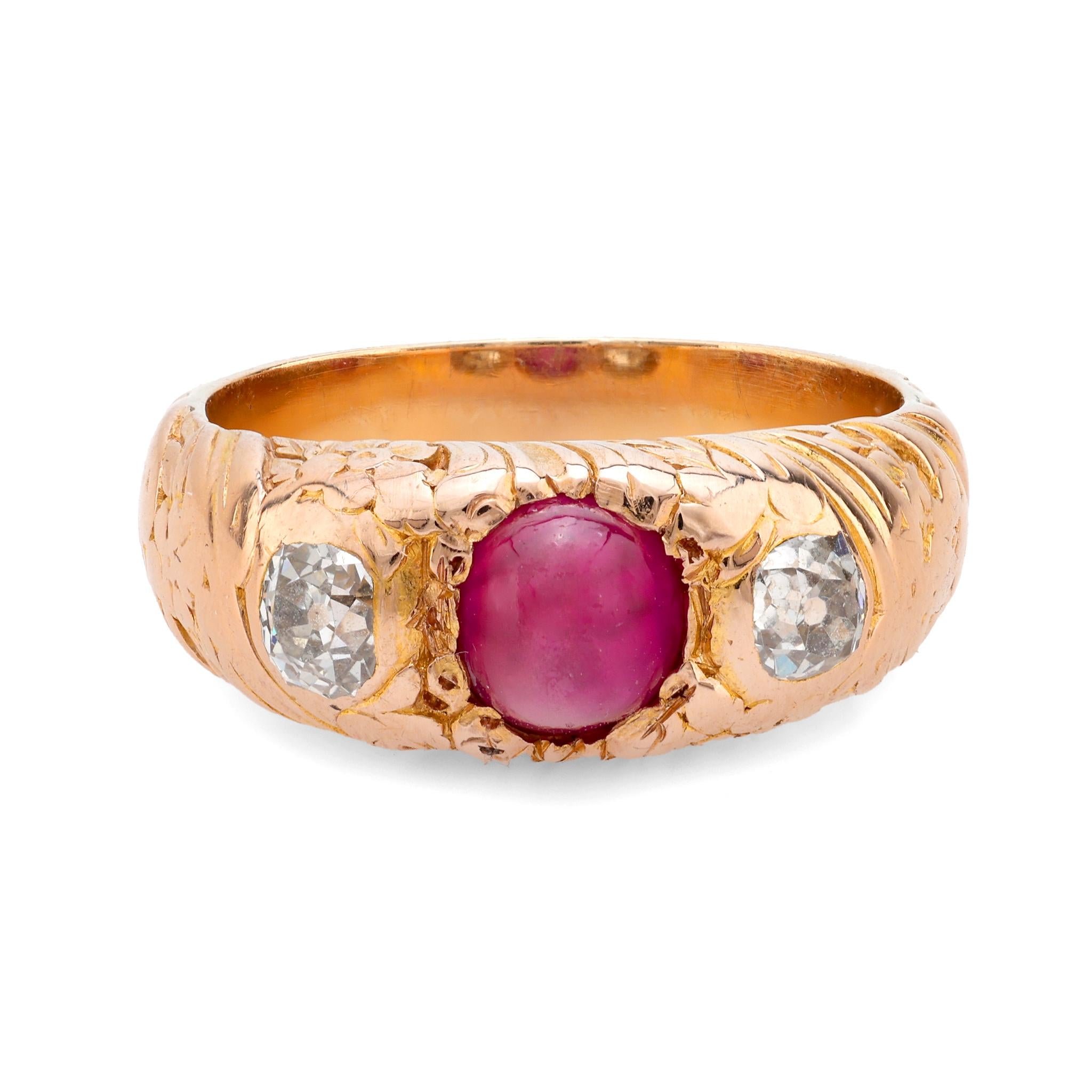 Victorian CGL 1.60 carat Burma no heat ruby diamond 18k rose gold band