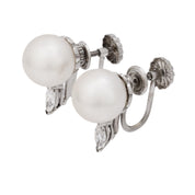 Vintage cultured pearl diamond 14k white gold earrings
