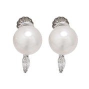 Vintage cultured pearl diamond 14k white gold earrings
