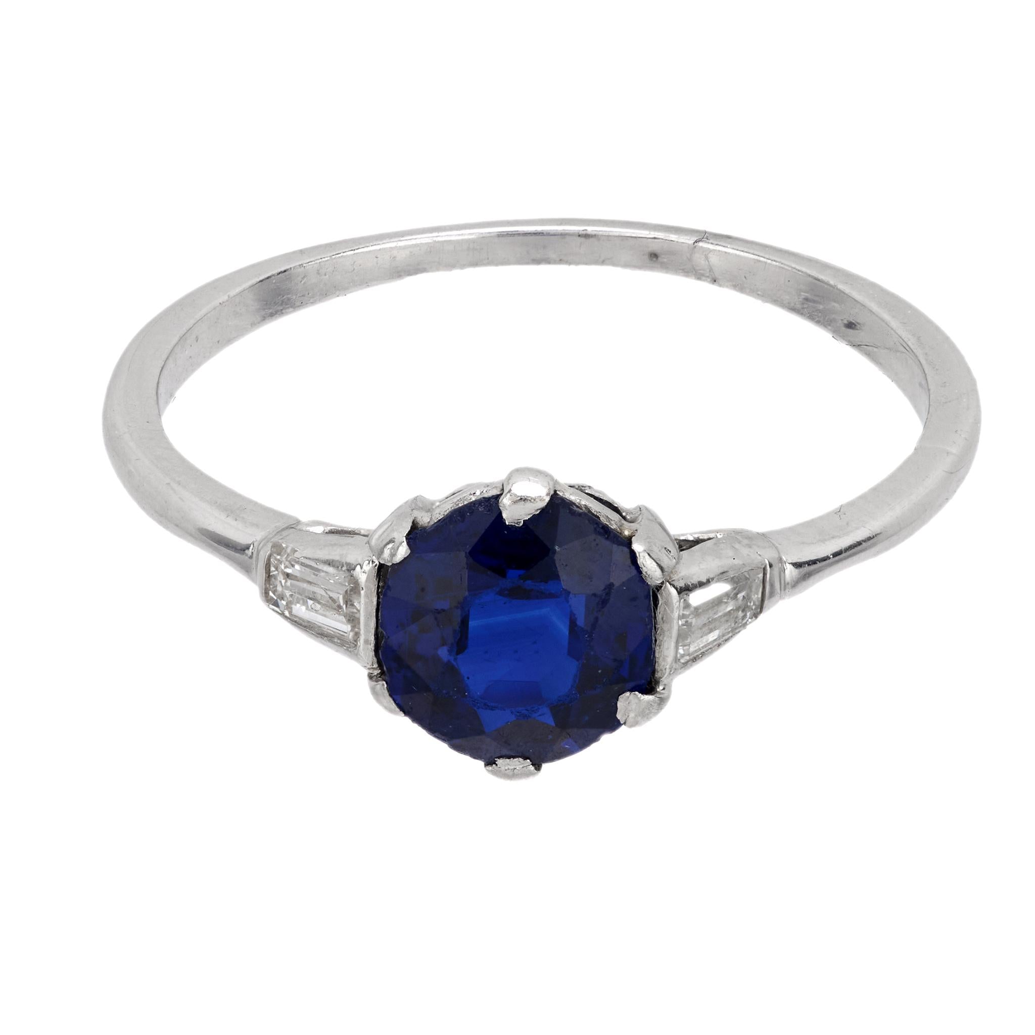 Art Deco 1.05 carat sapphire diamond platinum engagement ring