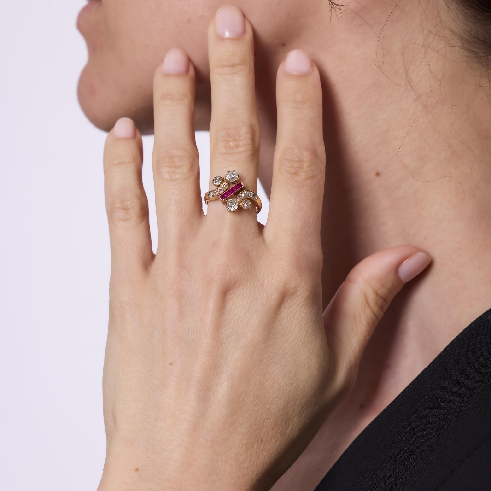 Victorian diamond ruby 18k rose gold ring