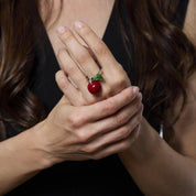 Vintage Italian 18k white gold, silver and enamel cherry ring