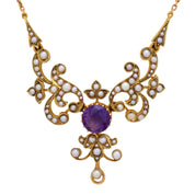 Victorian 1.95 carat amethyst pearl 14k yellow gold necklace