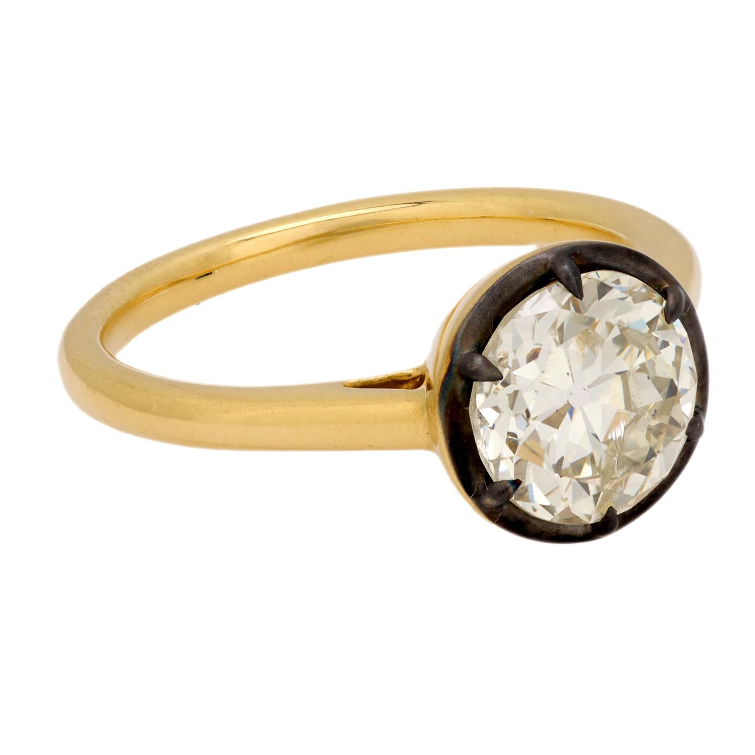 1.92 carat old European cut diamond 18k yellow gold engagement ring