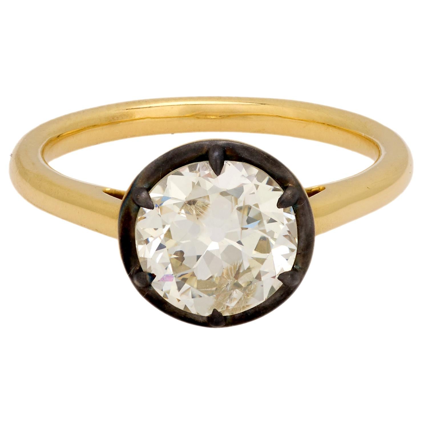 1.92 carat old European cut diamond 18k yellow gold engagement ring