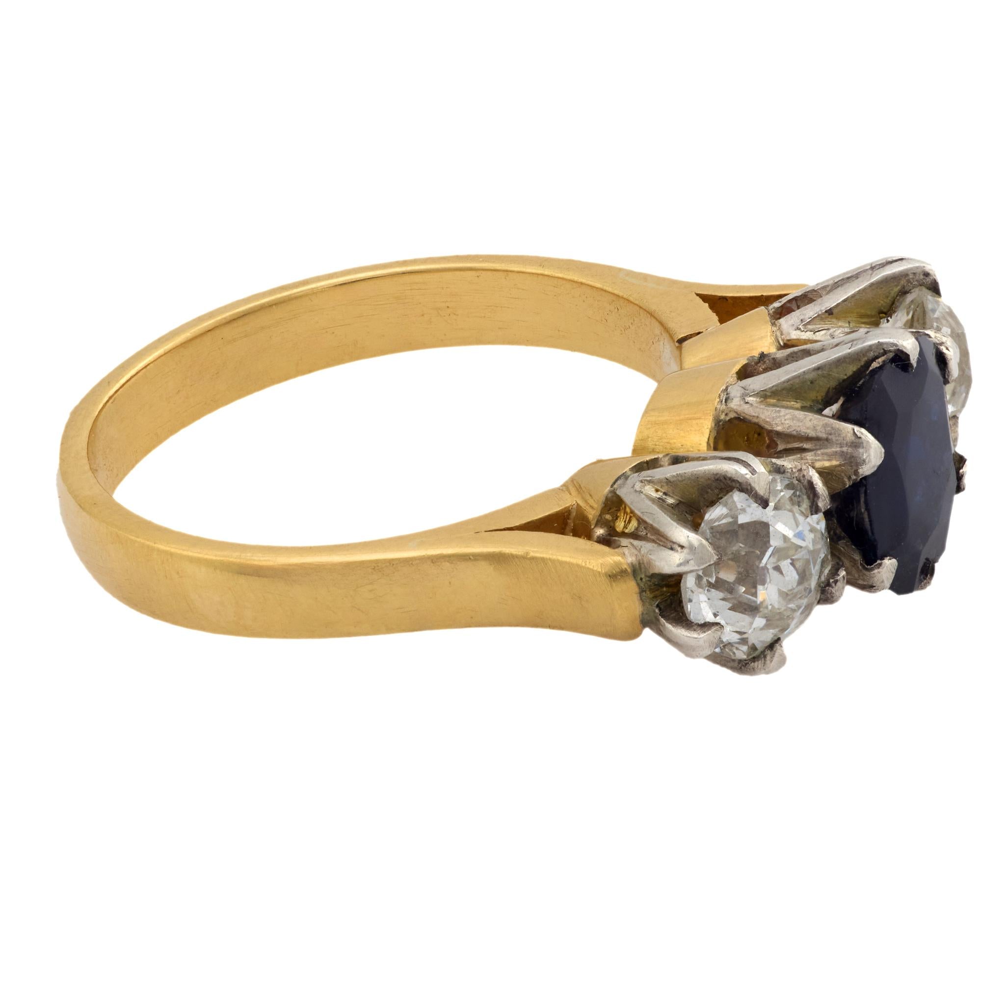 GIA 1.30 carat Burma no heat sapphire diamond 18k yellow gold three stone ring