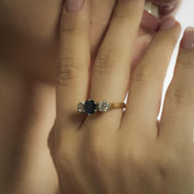 GIA 1.30 carat Burma no heat sapphire diamond 18k yellow gold three stone ring