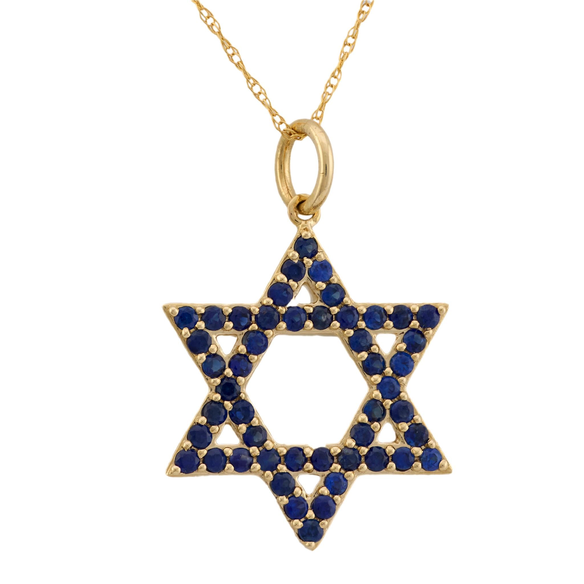 Vintage sapphire 14k yellow gold star of David necklace