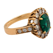 Vintage GIA 1.30 carat emerald diamond 14k rose gold cluster ring