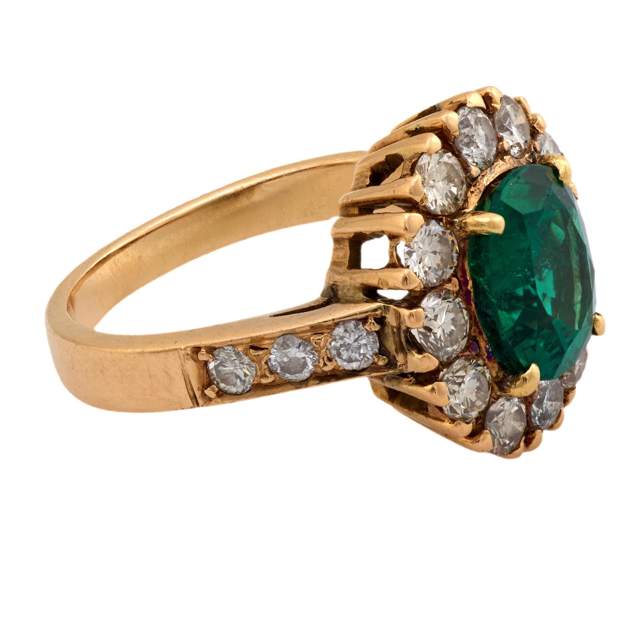 Vintage GIA 1.30 carat emerald diamond 14k rose gold cluster ring