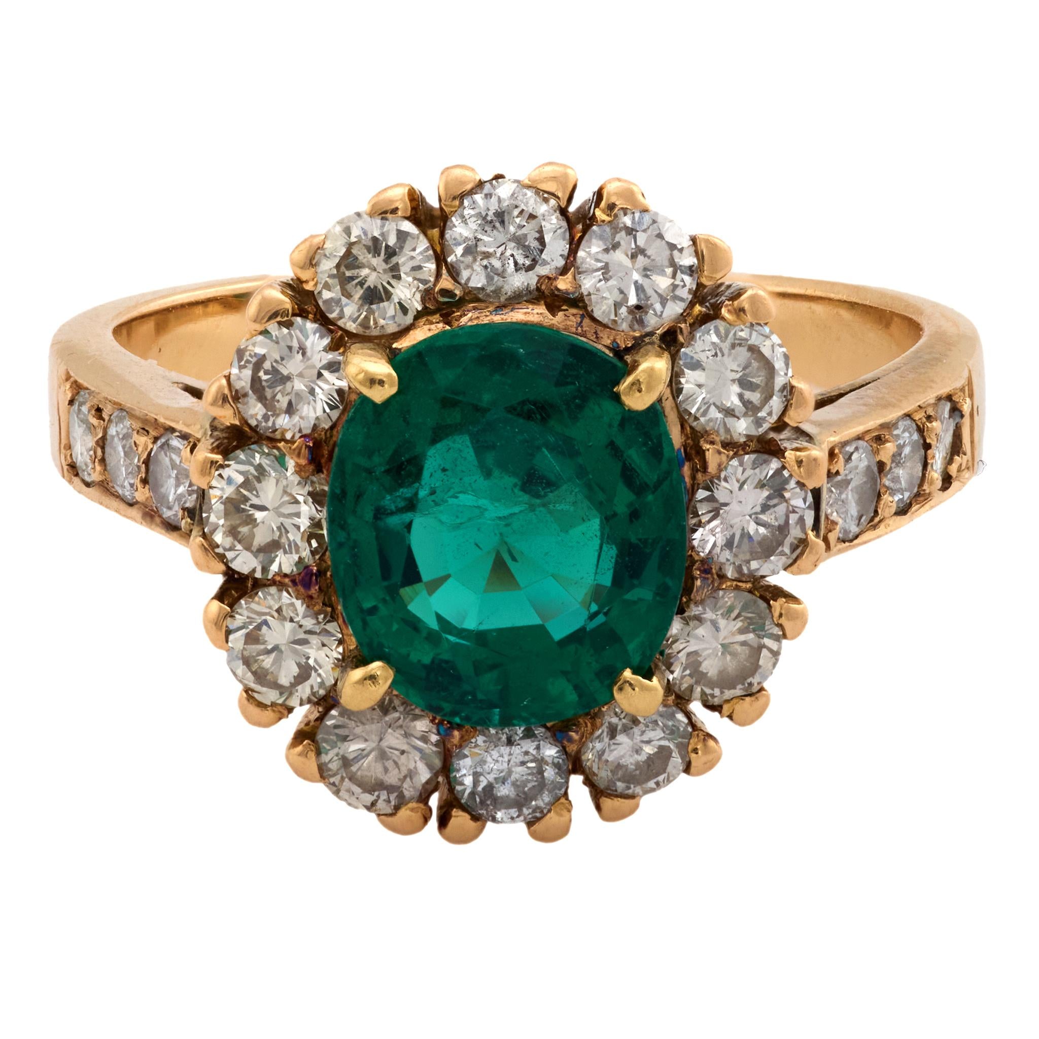 Vintage GIA 1.30 carat emerald diamond 14k rose gold cluster ring