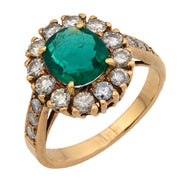 Vintage GIA 1.30 carat emerald diamond 14k rose gold cluster ring