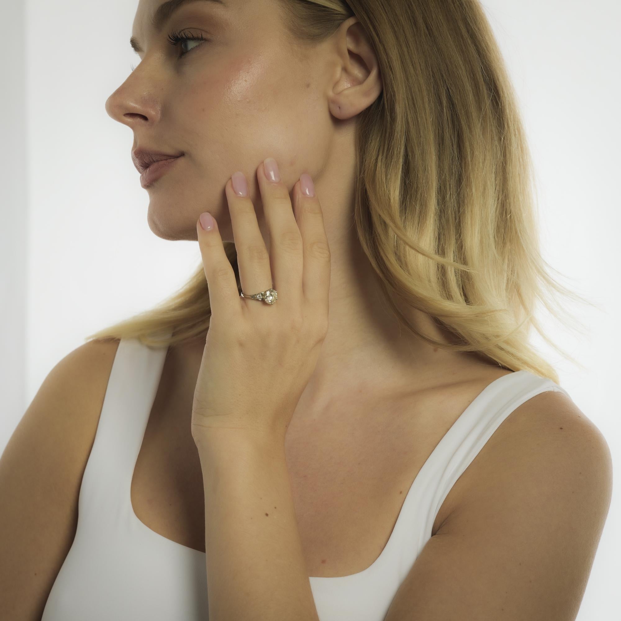 Mid Century GIA 2.04 carat diamond 14k white gold engagement ring