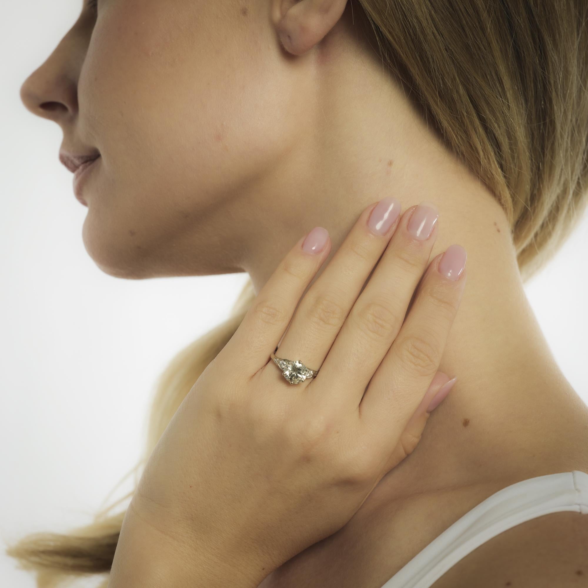 Mid Century GIA 2.04 carat diamond 14k white gold engagement ring