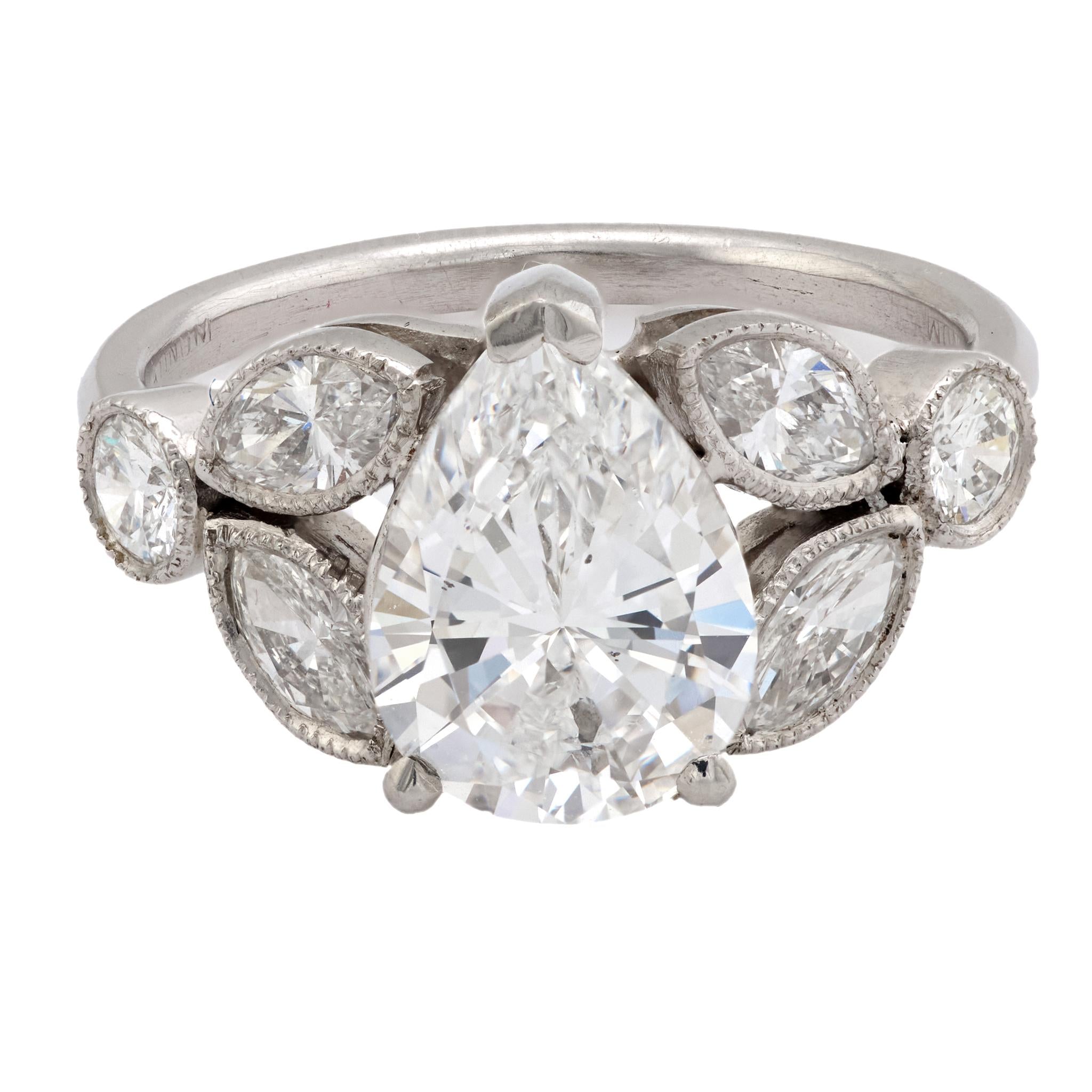 GIA 2.01 carat pear shape diamond platinum engagement ring