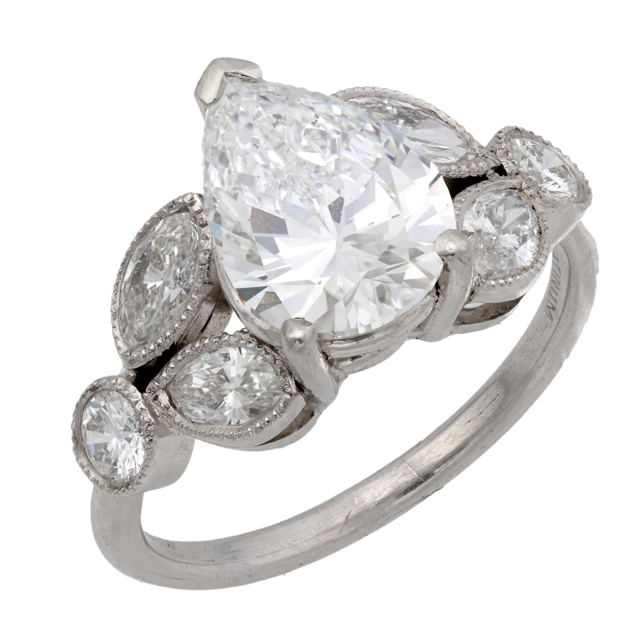 GIA 2.01 carat pear shape diamond platinum engagement ring