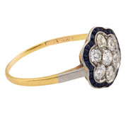 Edwardian diamond sapphire 18k yellow gold and platinum flower ring