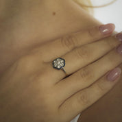 Edwardian diamond sapphire 18k yellow gold and platinum flower ring