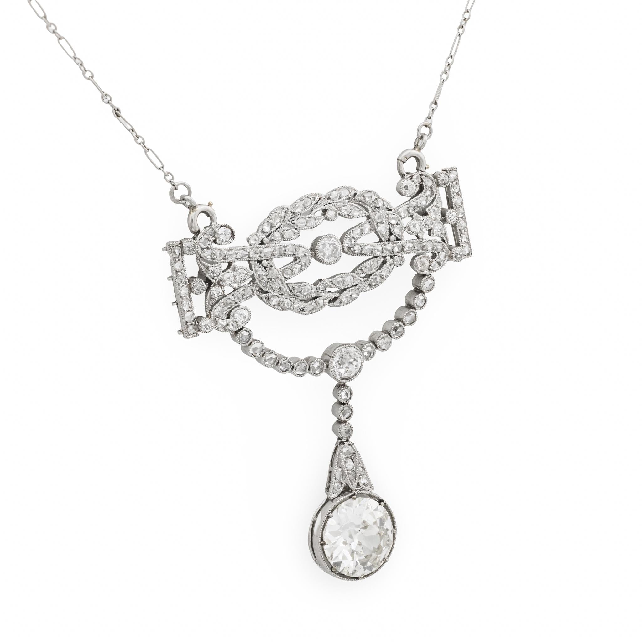 Belle Époque French GIA 3.59 carat old European cut diamond platinum necklace