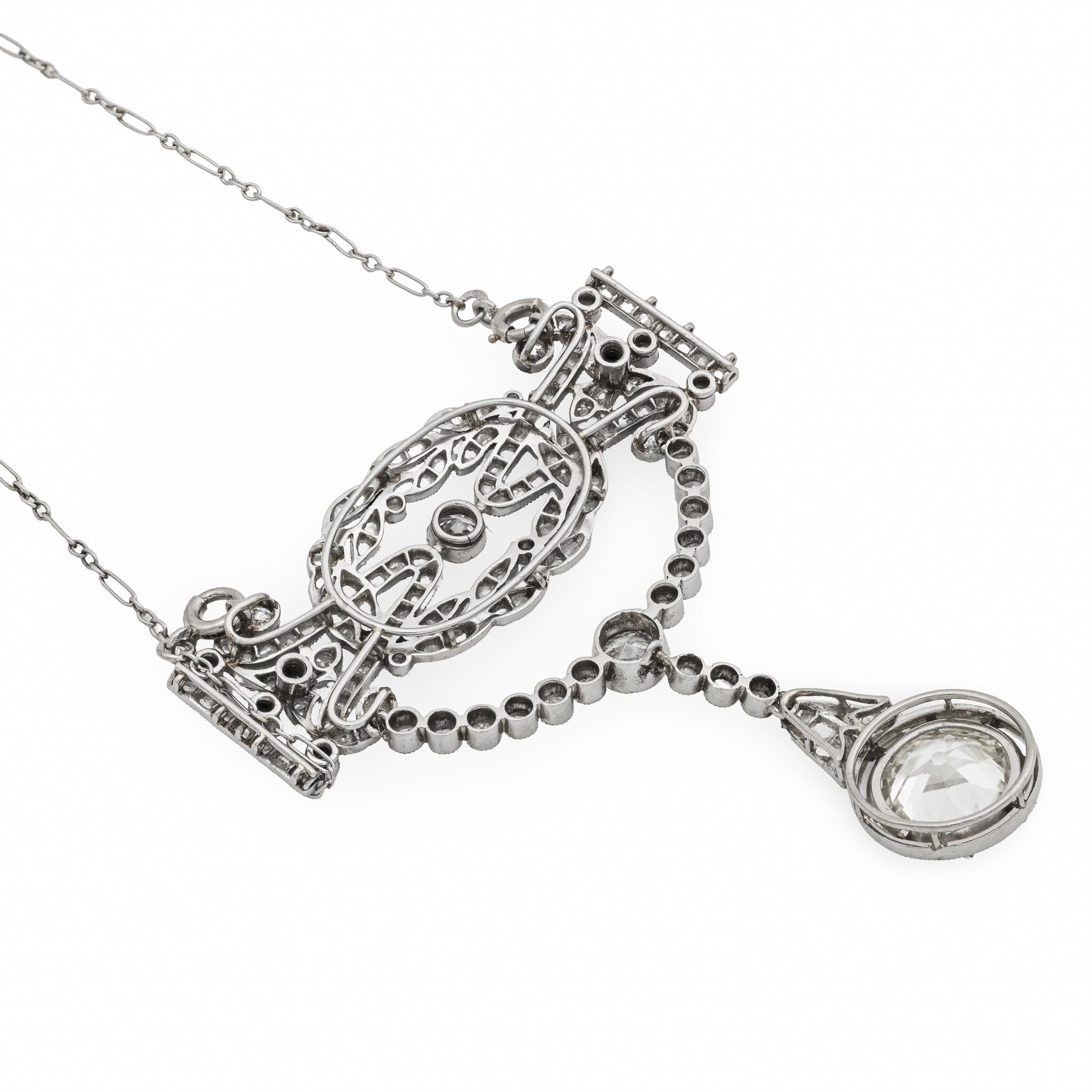 Belle Époque French GIA 3.59 carat old European cut diamond platinum necklace
