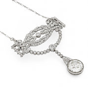 Belle Époque French GIA 3.59 carat old European cut diamond platinum necklace