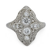 Art Deco diamond platinum navette ring