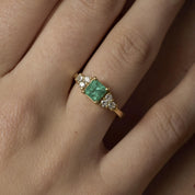 Vintage emerald diamond 18k yellow gold engagement ring