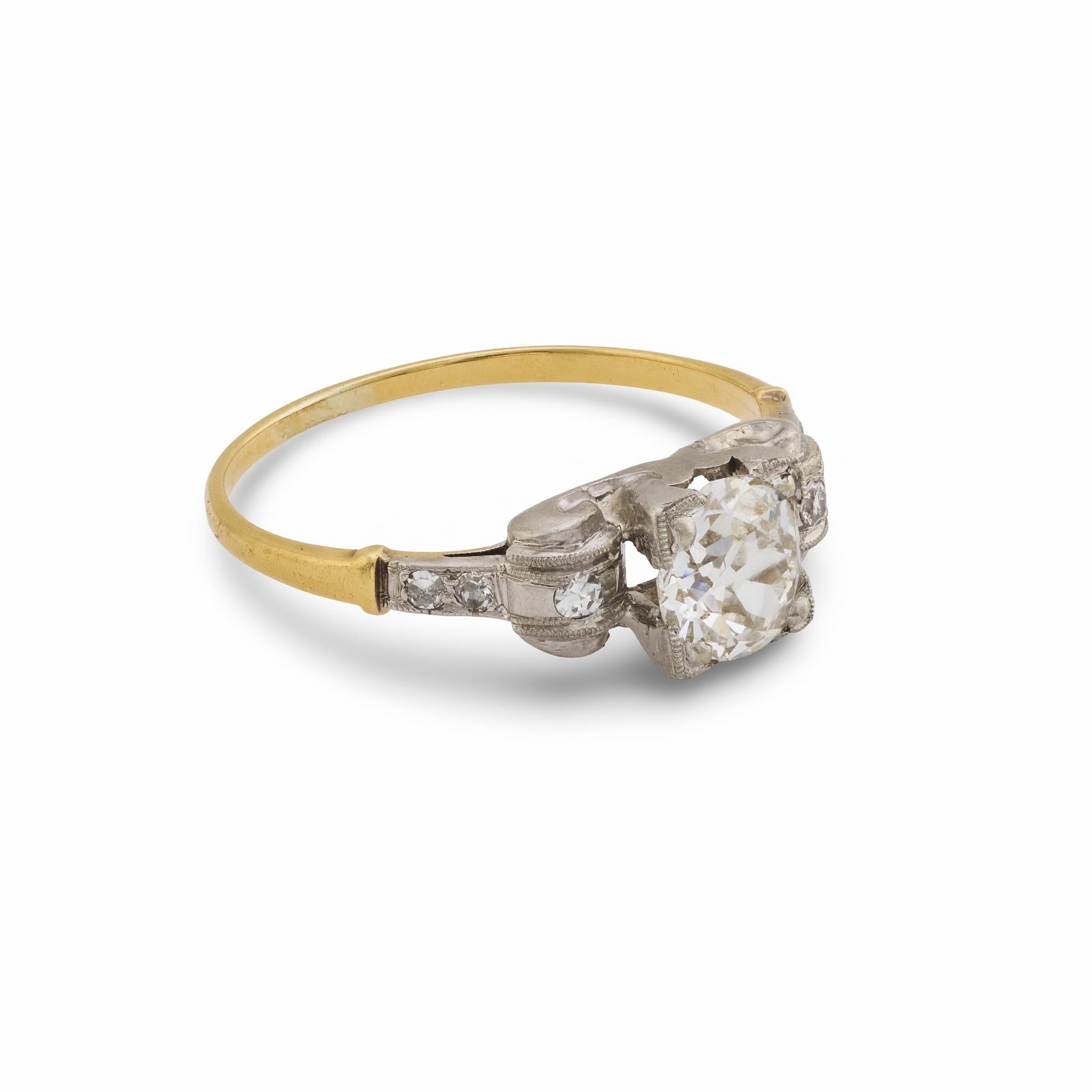 Retro .73 carat old mine cut diamond 14k gold engagement ring
