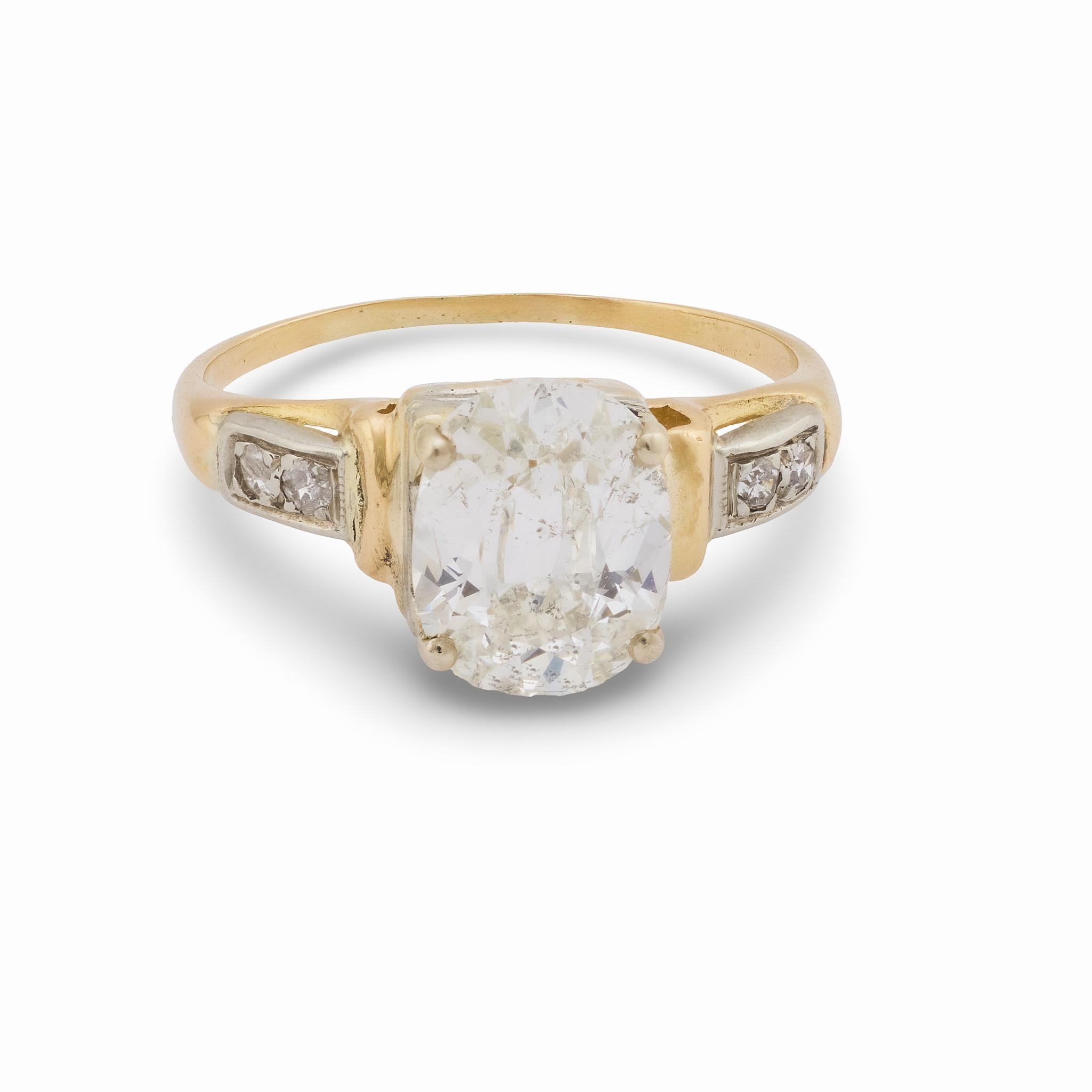 Retro GIA 1.58 carat diamond 14k yellow gold engagement ring