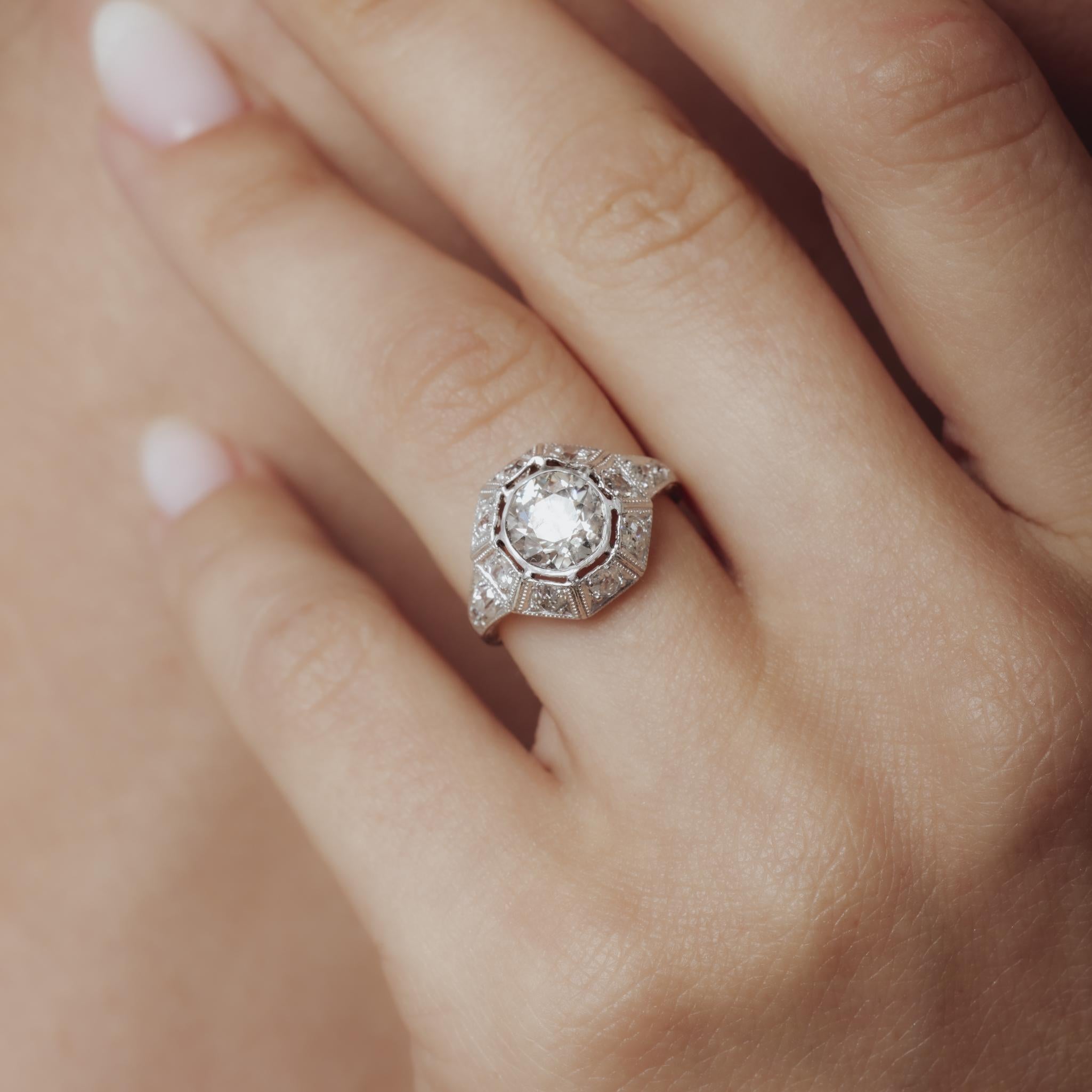 Art Deco GIA 1.53 carat diamond platinum engagement ring