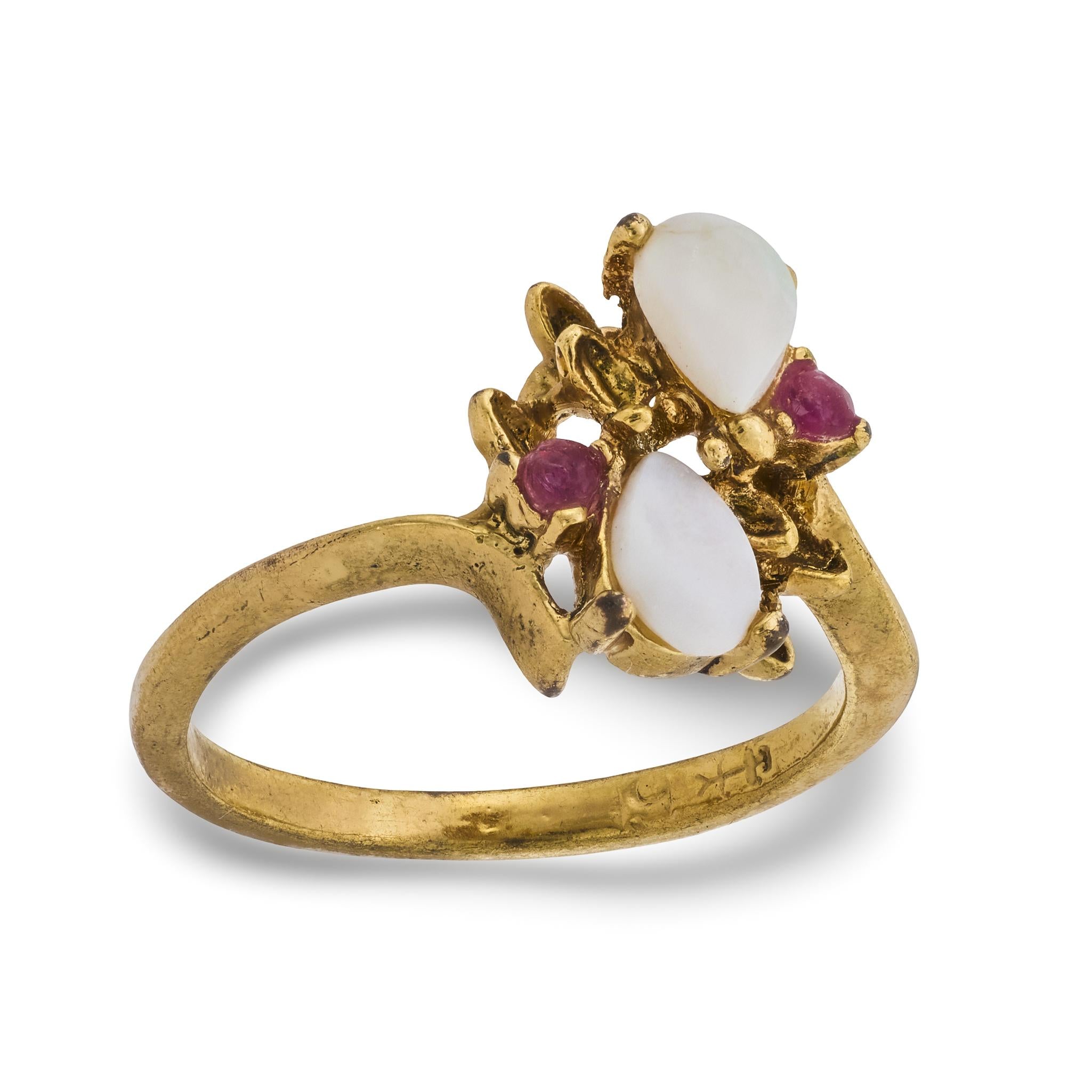 Vintage opal ruby 14k yellow gold ring