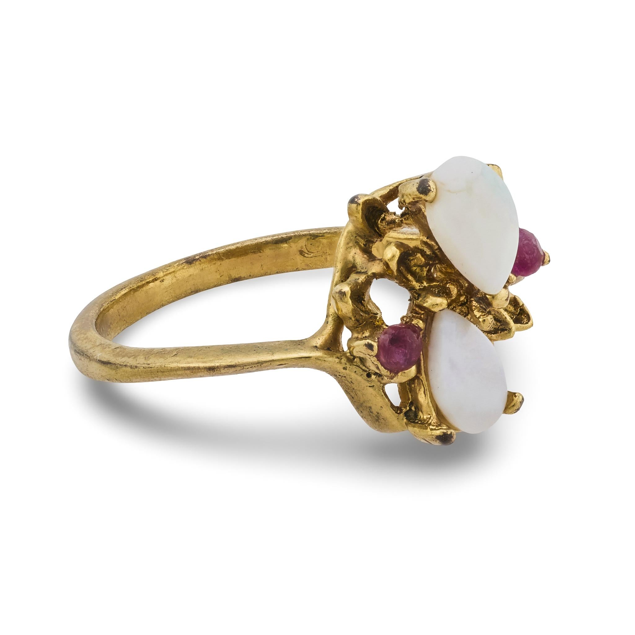 Vintage opal ruby 14k yellow gold ring