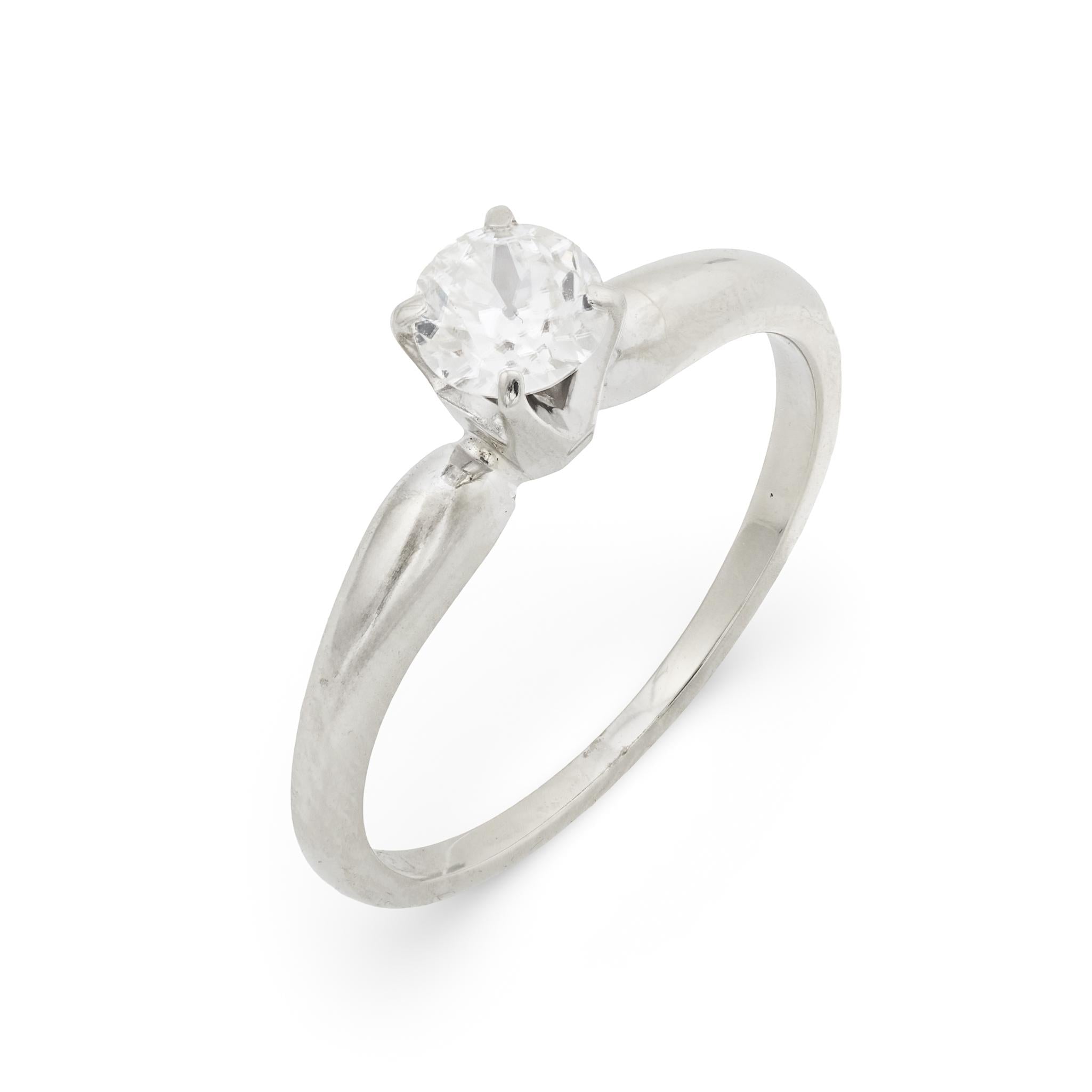 Mid Century diamond 14k white gold solitaire engagement ring