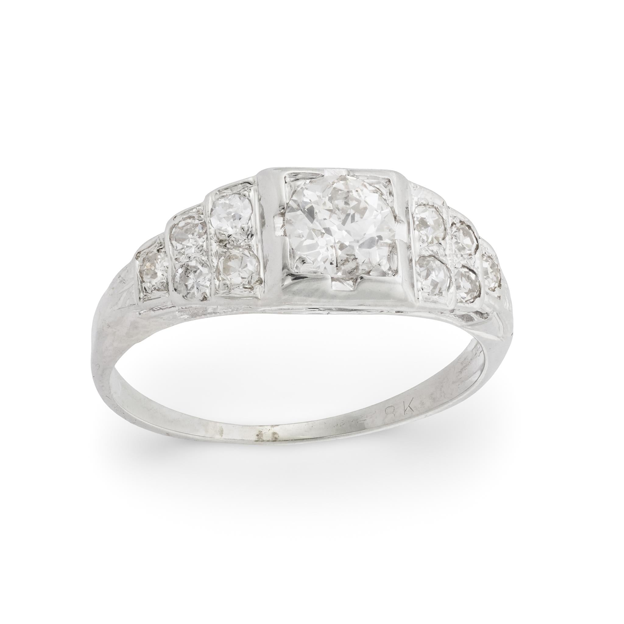 Art Deco diamond platinum engagement ring