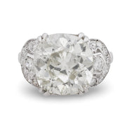 French Art Deco GIA 6.38 carat old mine cut diamond 18k white gold ring