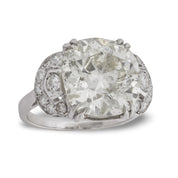French Art Deco GIA 6.38 carat old mine cut diamond 18k white gold ring