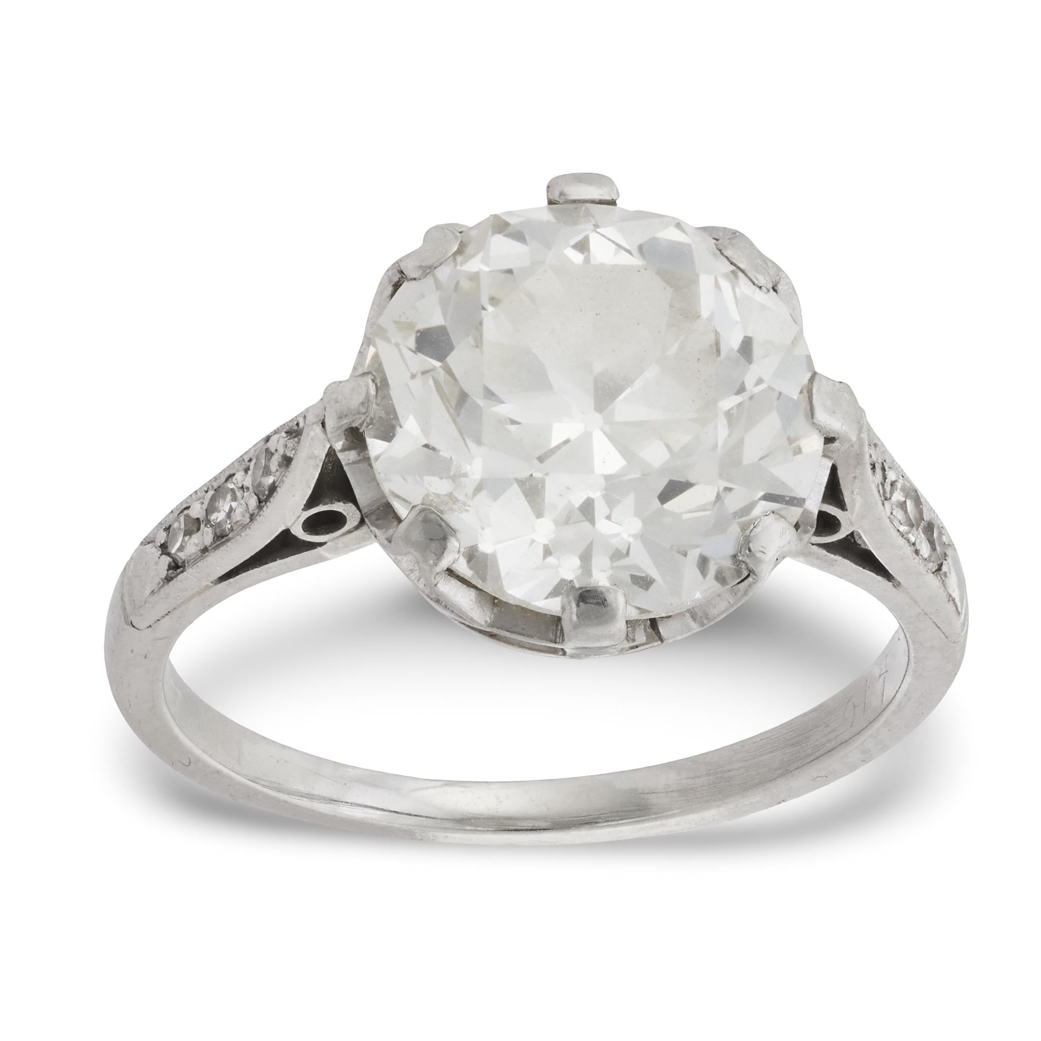 Art Deco GIA 3.28 carat old European cut diamond platinum engagement ring