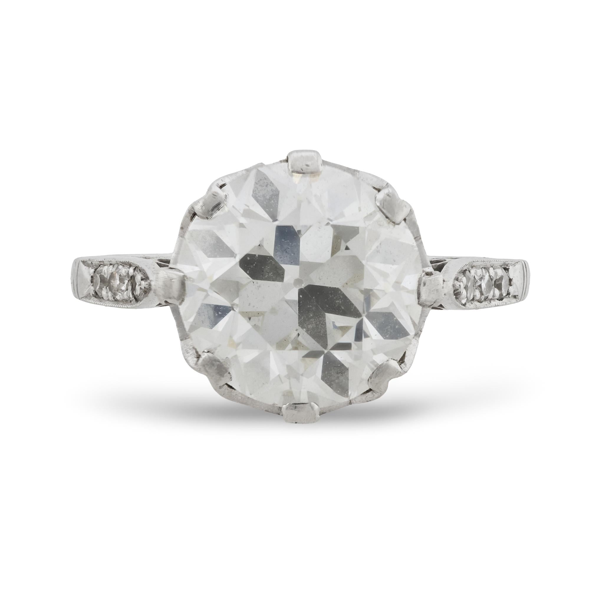 Art Deco GIA 3.28 carat old European cut diamond platinum engagement ring