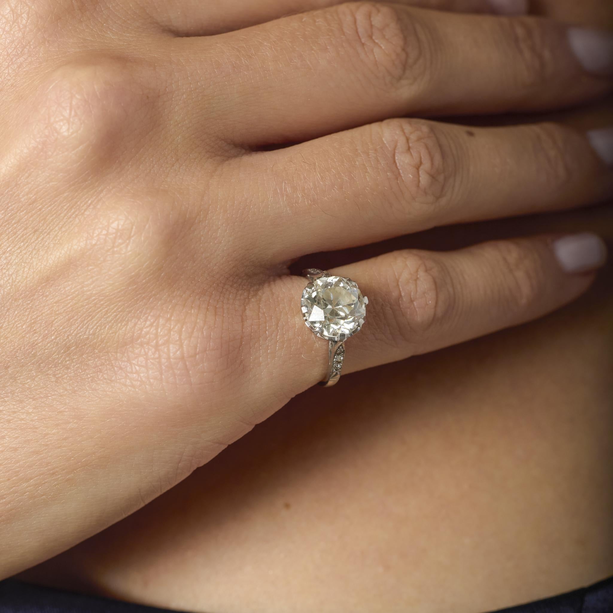 Art Deco GIA 3.28 carat old European cut diamond platinum engagement ring