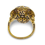 Victorian old mine cut diamond 14k yellow gold enamel ring